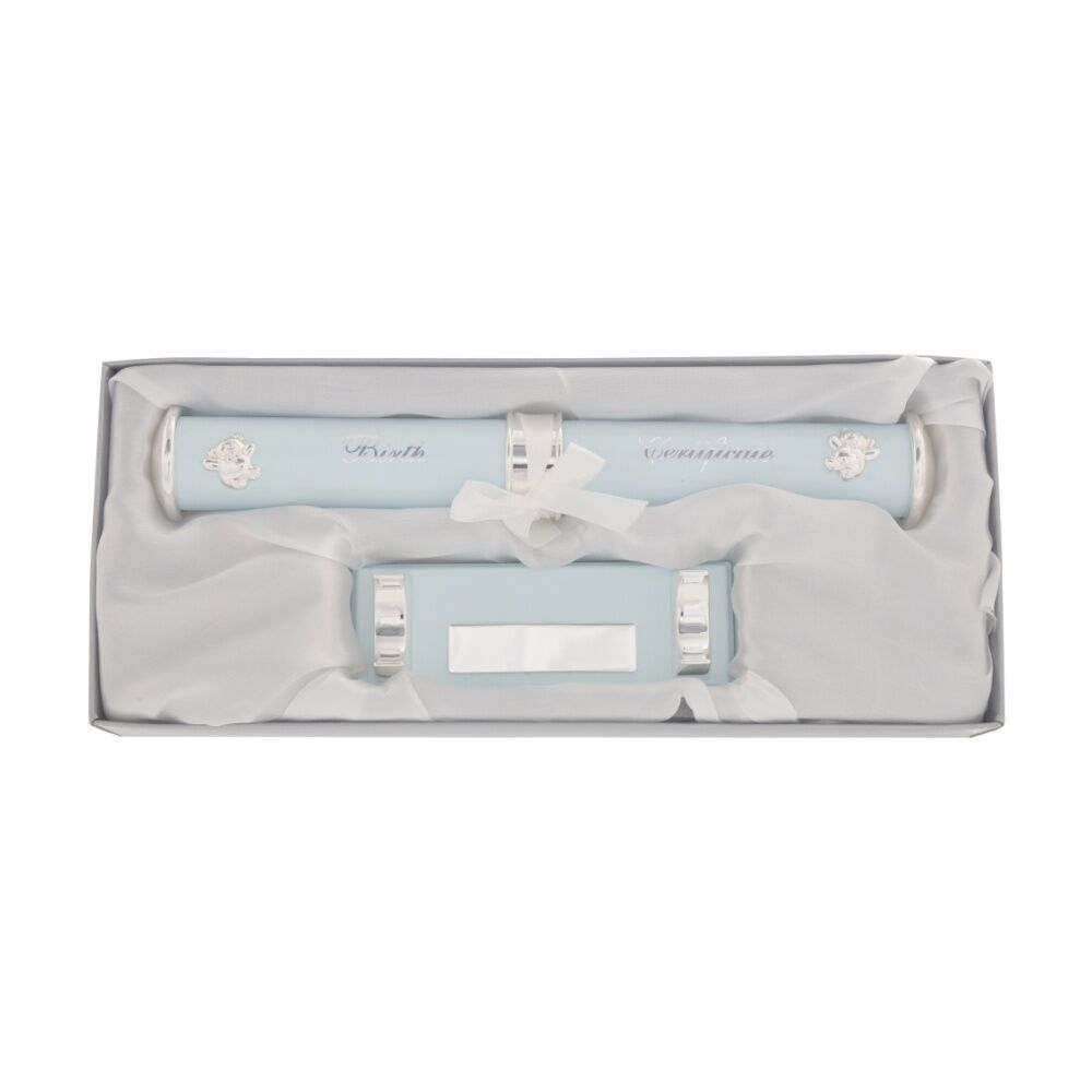 Gibson Gifts Birth Certificate Holder Blue - Elegant Keepsake with Teddy Bear Embellishments - Soft Ribbon Tie - Metal and Plastic - Baby Blue — image 3