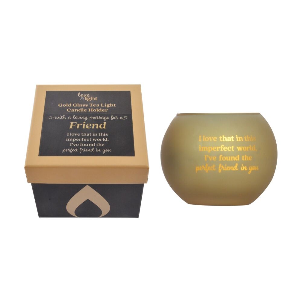 Love & Light Gold Glass Friend Tea Soy Candle Holder Home Decoration Gift — image 2