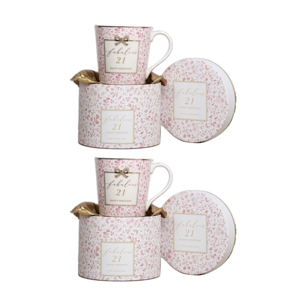 Madelaine 21st Birthday Fine China Coffee/Tea Mug Drink Cup Pink (2 Pack)