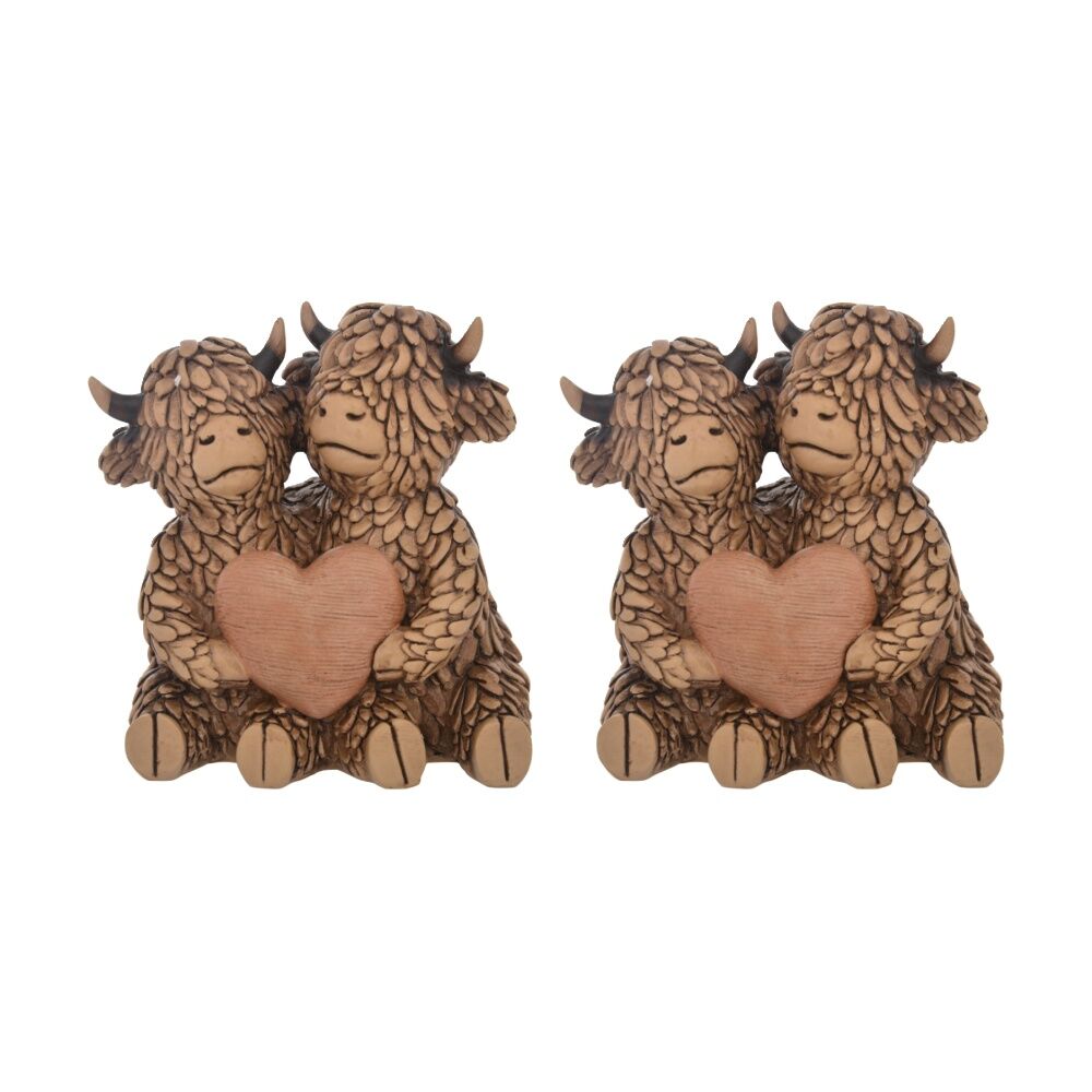 Gibson Gifts Hughie Highland Cows True Love Figurine Brown Polyresin Decor (2 Pack)