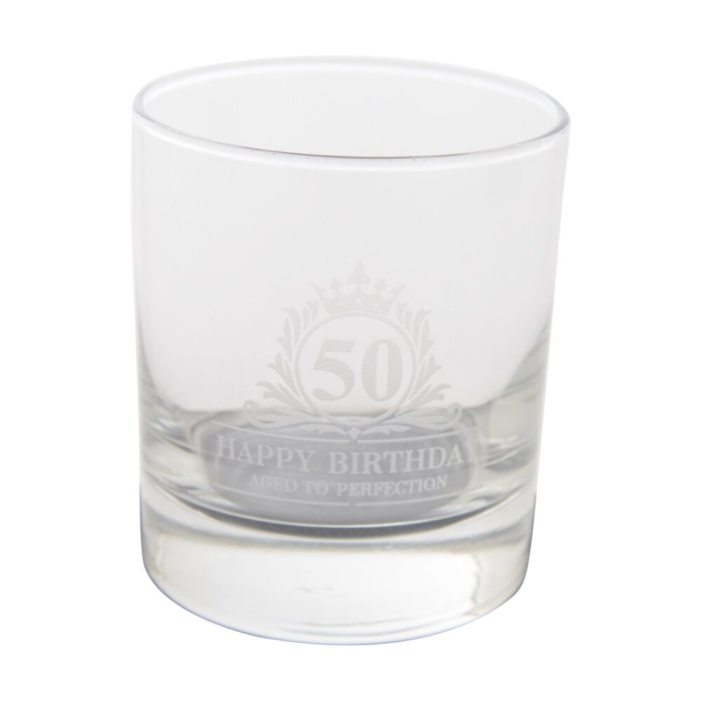 Gibson Gifts 50th Birthday Glass and Coaster Set - Whiskey Glass and Slate Coaster in Burnt Wood Engraved Keepsake Box - Glassware and Drinkware Gift — image 6