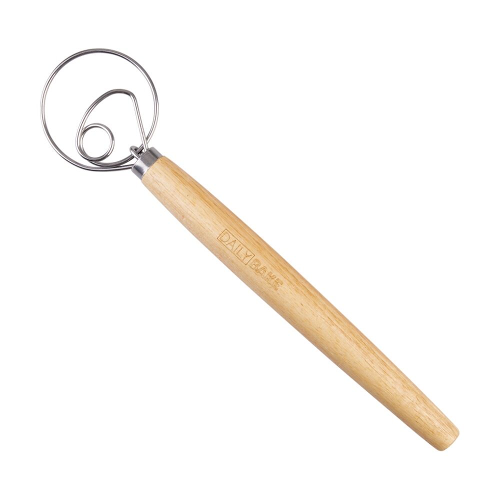 Daily Bake Danish Dough Whisk - Stainless Steel Head - Wood Handle - Comfortable Grip - Durable Artisan Baking Tool - Handwash Only