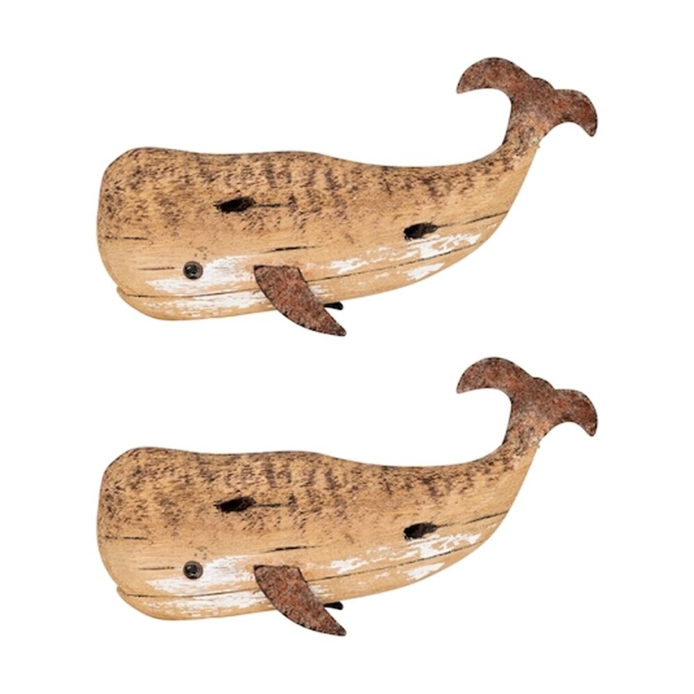 A.Fresco Small Timber Whale Indoor/Outdoor Coastal Home Decor Ornament 21.8x8.5x4.5cm (2 Pack)