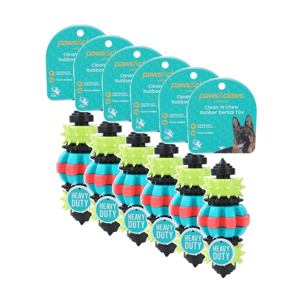 Paws and Claws Clean N Chew TPR Heavy Duty Rubber Dental Dog Toy 17cm Assorted (6 Pack)