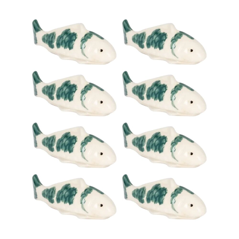 A.Fresco Floating Koi Fish Decorative Ceramic Pond Ornament Green 11.4cm (8 Pack)