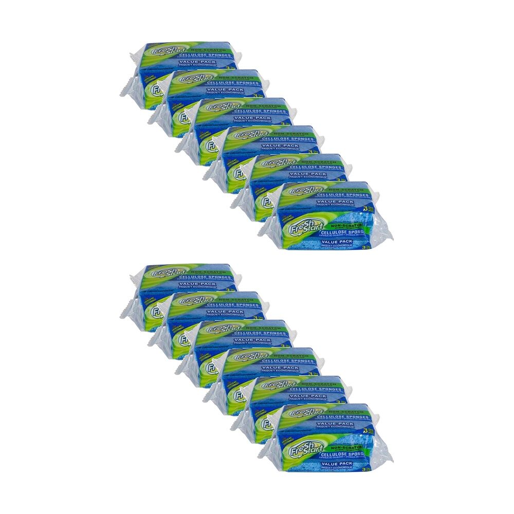 Fresh Start 3pc Fresh Start Non Scratch Grime-Removing Cleaning Sponges Dual-Sided (12 Pack)