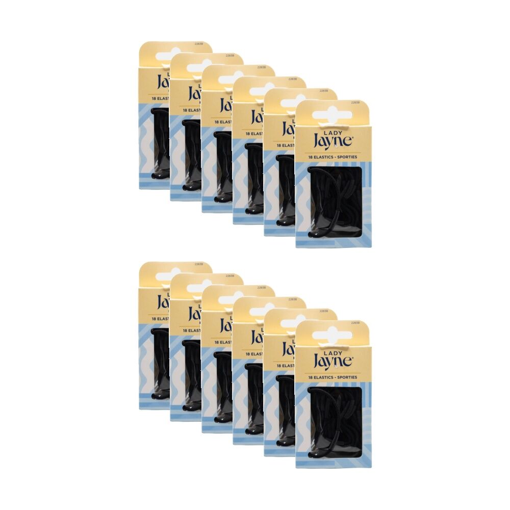 Lady Jayne 18pc Lady Jayne Elastic Sporties Set Women's Hair Accessories Black (12 Pack)
