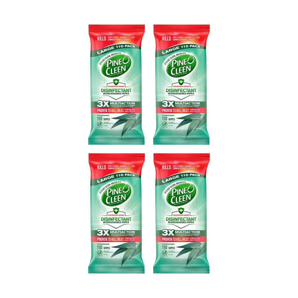Pine O Cleen 4x 110pc Pack Household Grade Disinfectant Wipes Eucalyptus