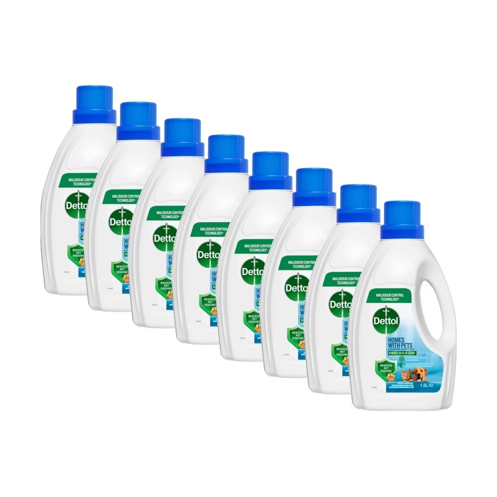 Dettol Homes With Pets Laundry Sanitiser Fresh Breeze Fragrance 1.5L (8 Pack)