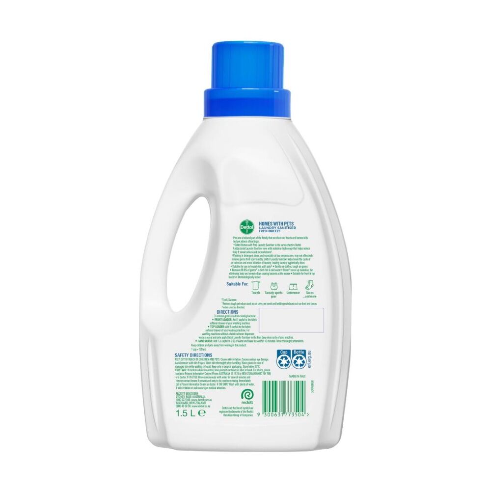 Dettol Homes With Pets Laundry Sanitiser Fresh Breeze Fragrance 1.5L (8 Pack) — image 3