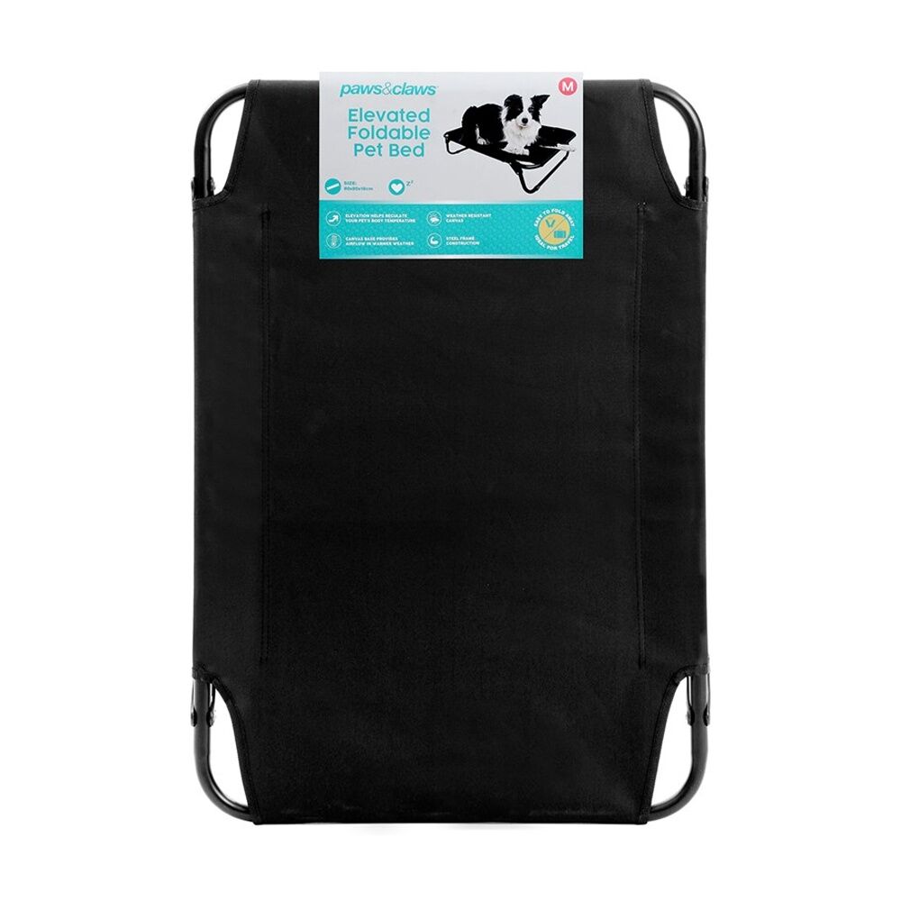 Paws and Claws Medium Foldable Elevated Dog Pet Bed Black 80x55x18cm
