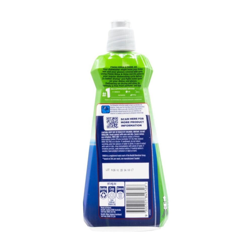 Finish 400ml 0% Dishwasher Rinse & Shine Aid Liquid Unscented Up To 130 Washes — image 2