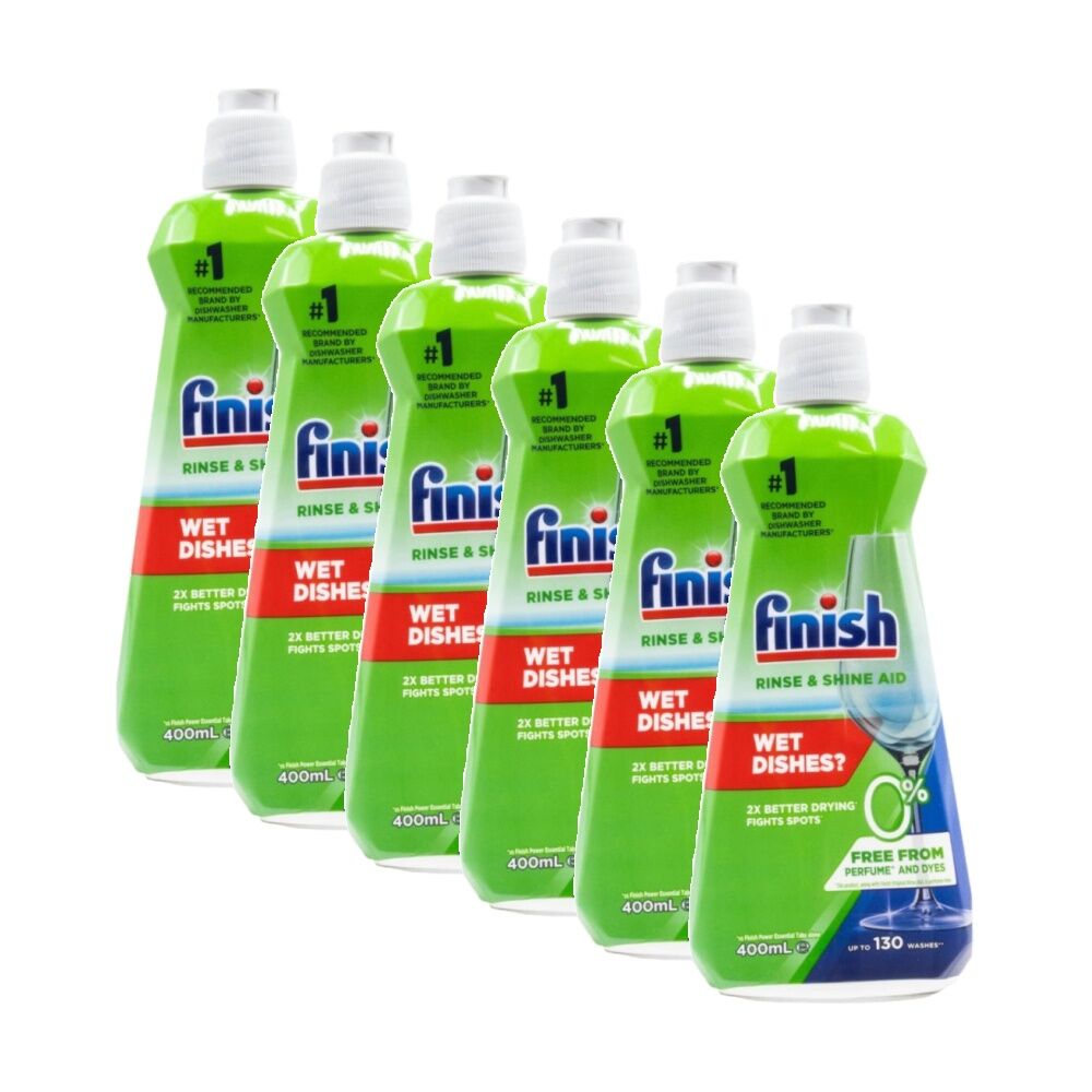 Finish 0% Dishwasher Rinse & Shine Aid Liquid Unscented 400ml (6 Pack)