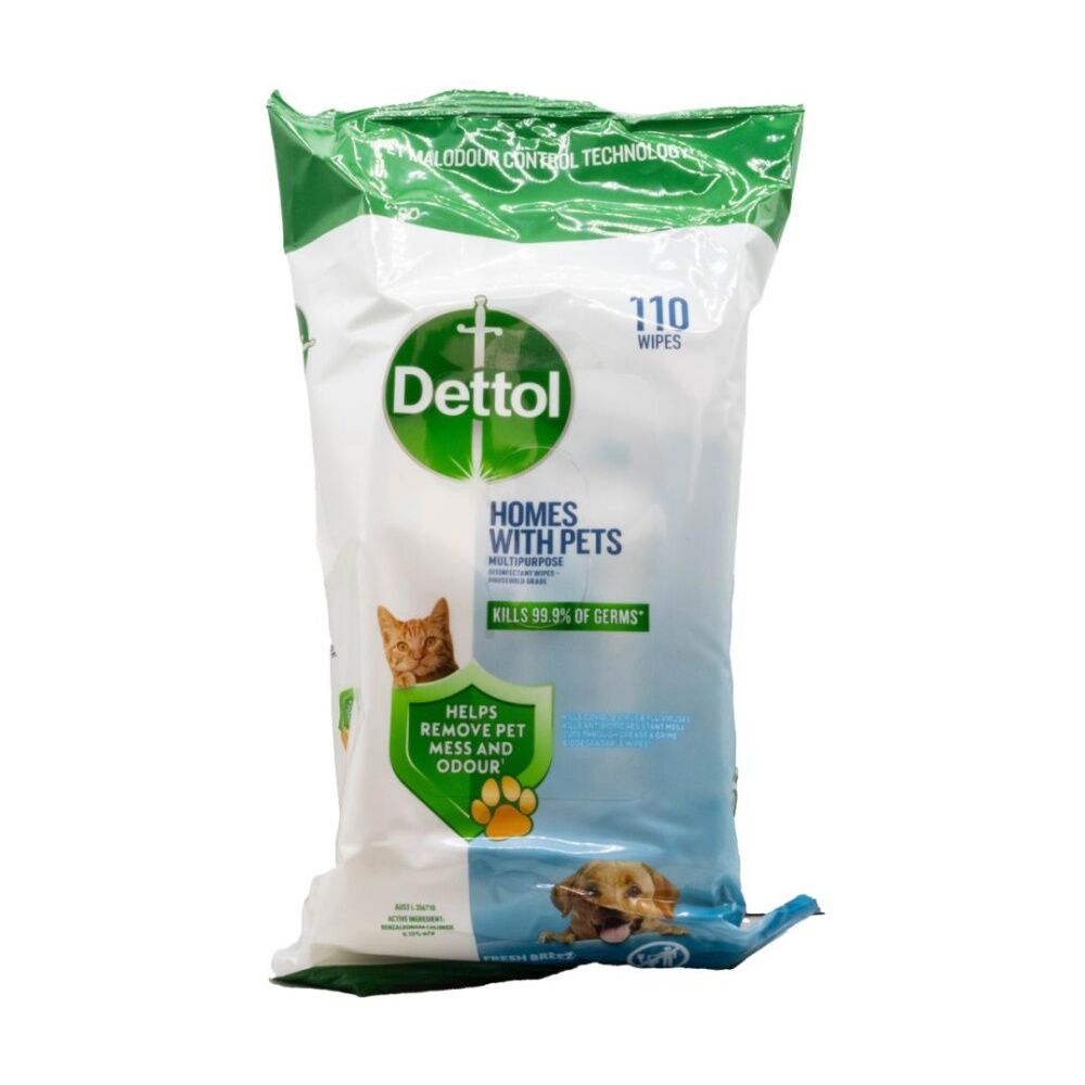 Dettol Homes w/ Pets Multipurpose Disinfectant Wipes Fresh Breeze (110 Pieces)