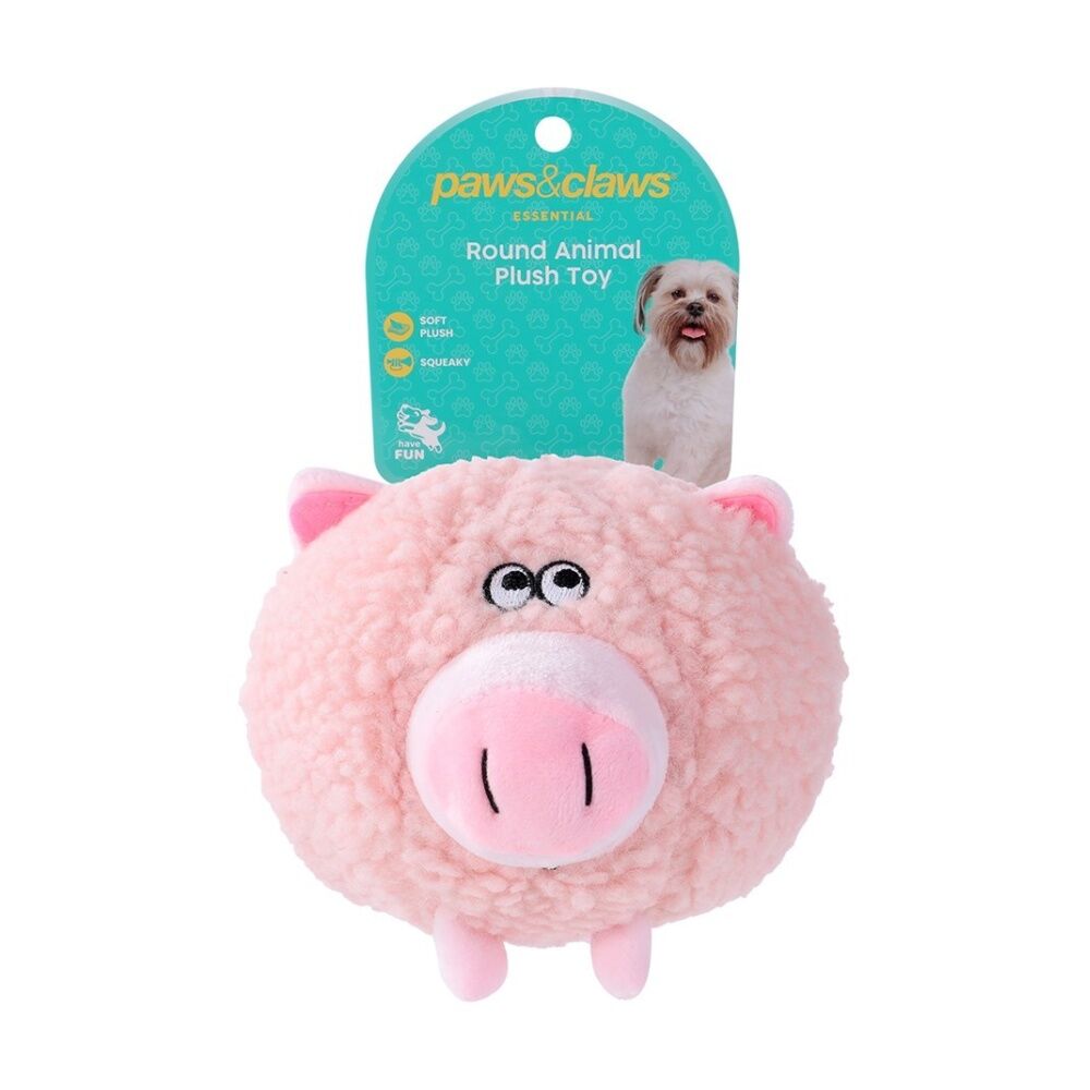 Paws and Claws Assorted Plush Round Animal Squeaky Dog Pet Toy 18x18x18cm
