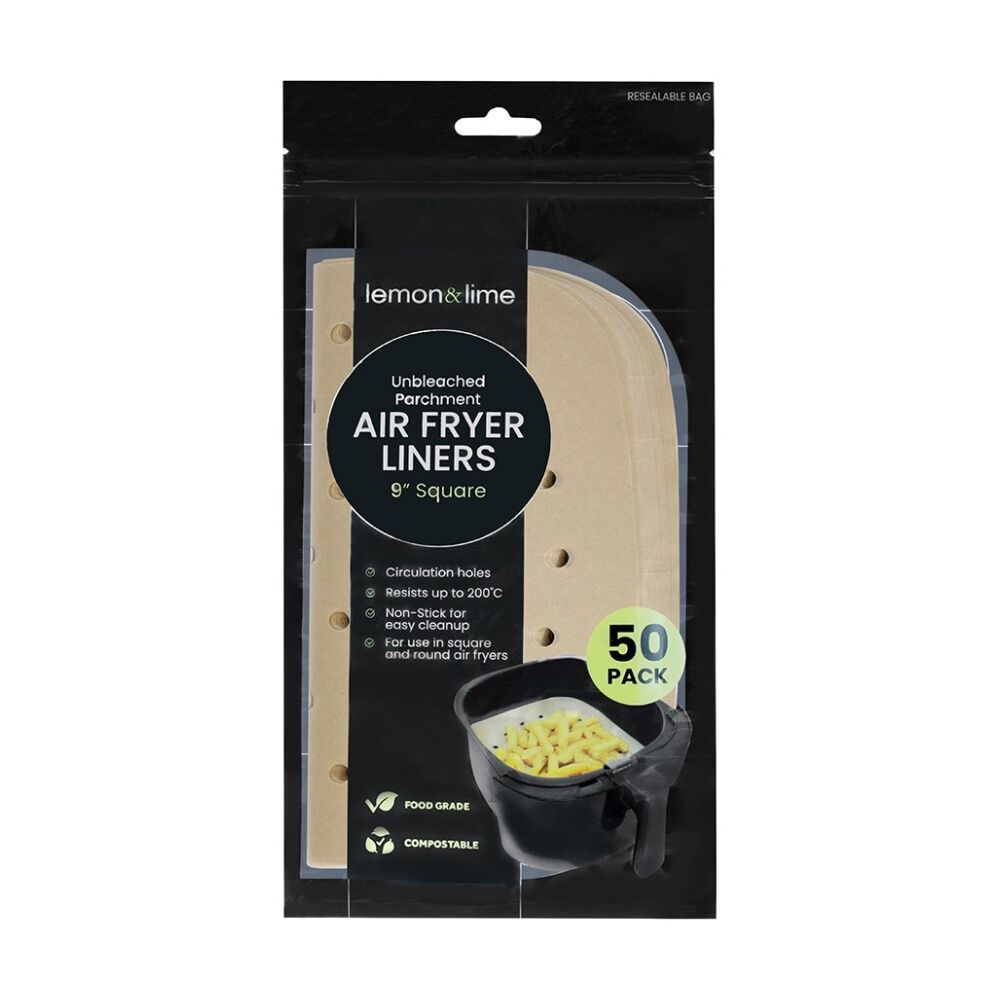 Lemon and Lime Air Fryer Liners Set Non-Stick w/ Circulation Holes 23x23cm (50 Pieces)