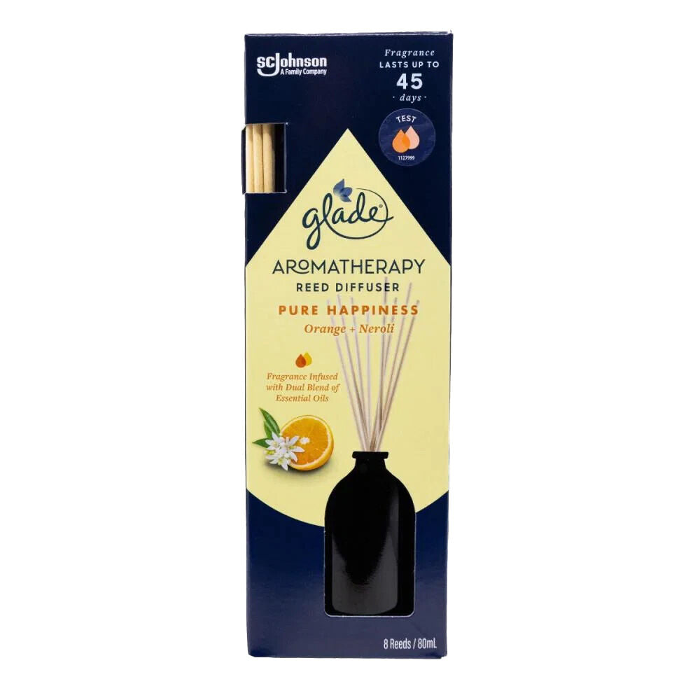 Glade 80mL Reed Diffuser Aromatherapy Pure Happiness Orange And Neroli - Long Lasting Fragrance Up To 45 Days - FSC Certified Recycled Packaging - 8