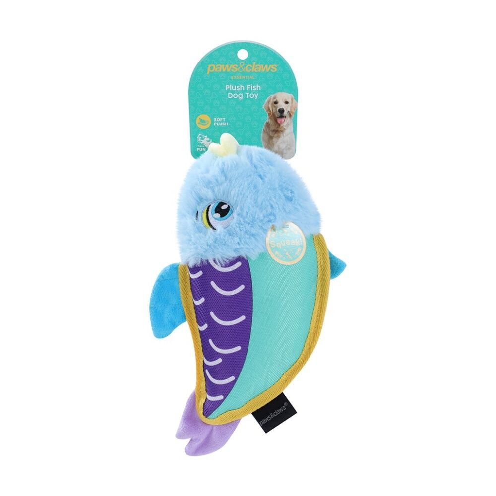 Paws and Claws 25x13cm Plush Fish Interactive Pet Dog Chew/Cuddle Squeaker Toy