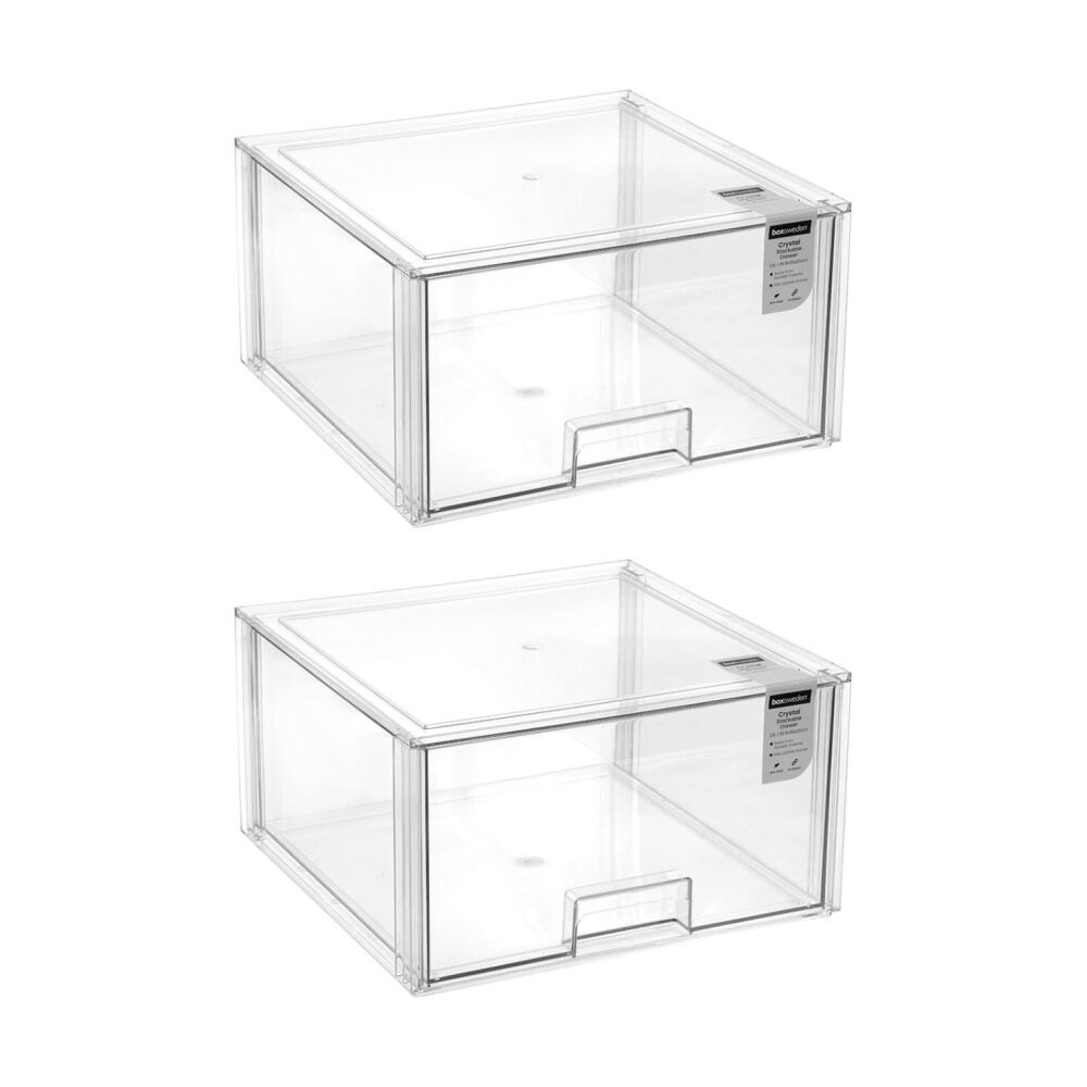 Boxsweden Crystal Stackable Organisation Storage Drawer 36.5x36x20cm 23L (2 Pack)