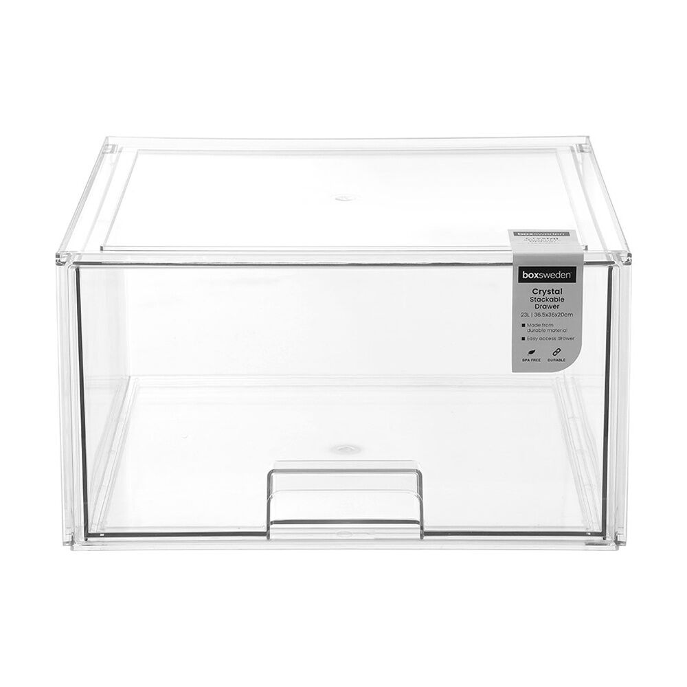 Boxsweden Crystal Stackable Organisation Storage Drawer 36.5x36x20cm 23L (2 Pack) — image 4