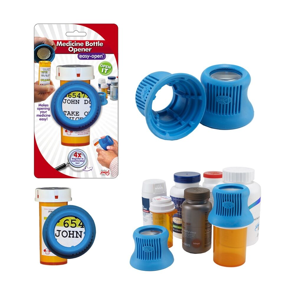 Jokari Ergonomic Easy Grip Medicine Bottle Opener w/ 4x Magnifier Blue Jokari — image 3