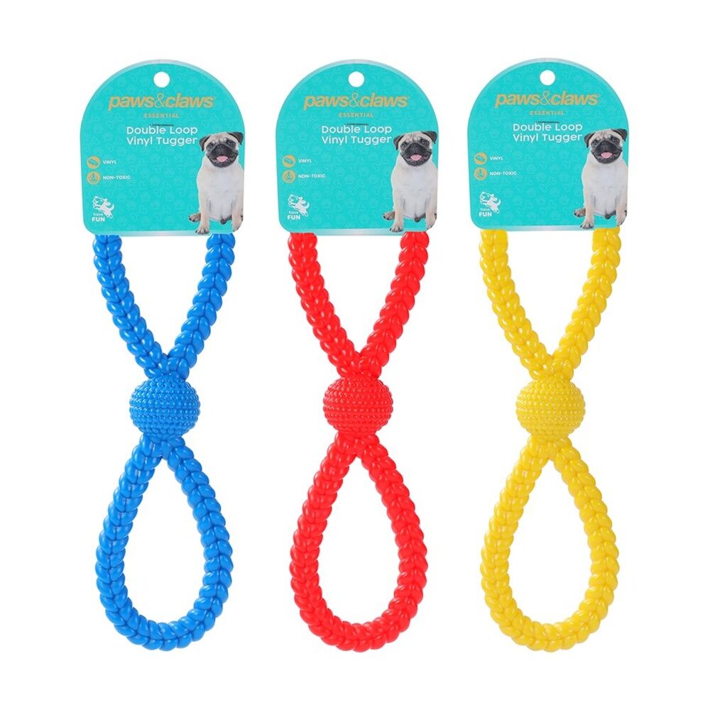 Paws and Claws Assorted Vinyl Double Loop Pet Dog Chew/Tugger Toy 27x8cm — image 2