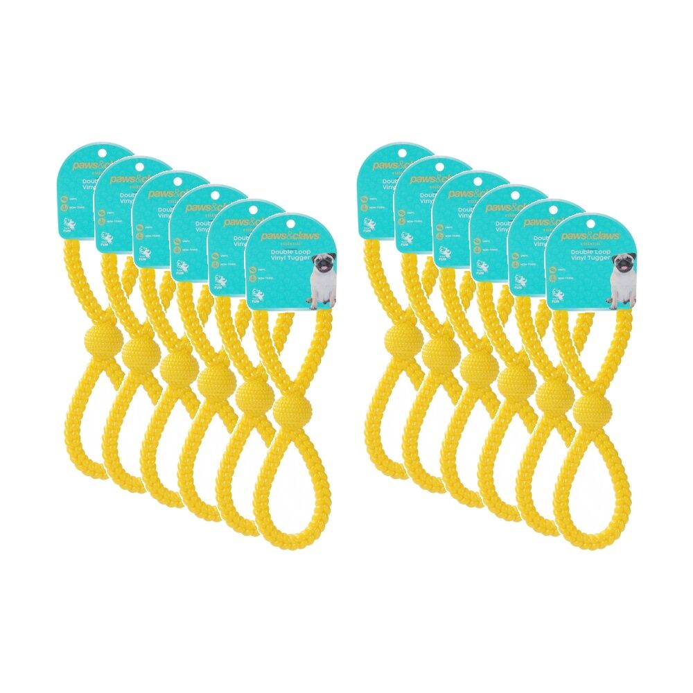 Paws and Claws Vinyl Double Loop Pet Dog Chew/Tugger Toy 27x8cm Assorted (12 Pack)