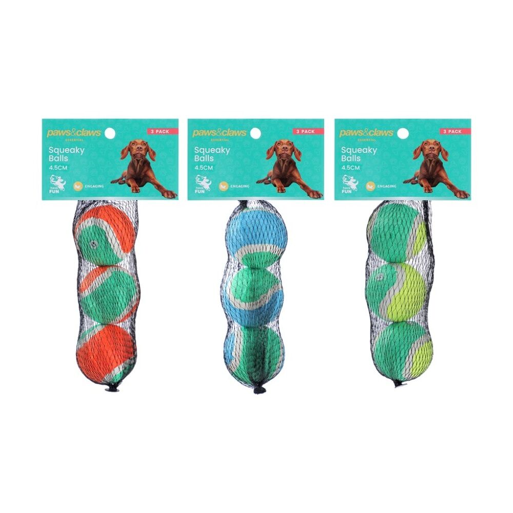 Paws and Claws Pet Dog Cat Squeaky Balls Toy Pack Assorted 4.5cm (3 Pieces) — image 2