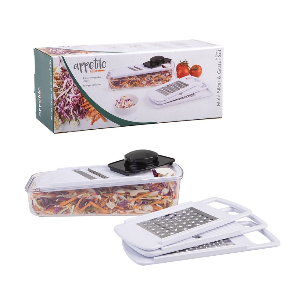 Appetito Multi Slicer & Grater Kitchen Tool Set w/ Safety Holder White (6 Pieces) — image 3