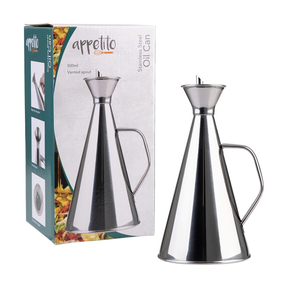 Appetito Durable Stainless Steel Oil Can w/ Vented Spout 500ml (2 Pack) — image 4