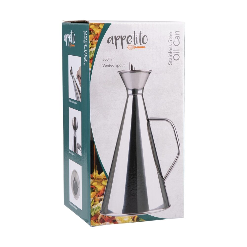 Appetito Durable Stainless Steel Oil Can w/ Vented Spout 500ml (2 Pack) — image 2