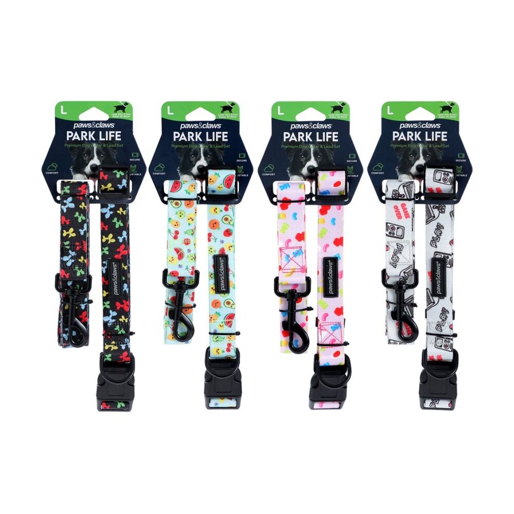 Paws and Claws 120x2.5cm Park Life Dog Collar & Lead Set Large 45-65cm Assorted — image 2