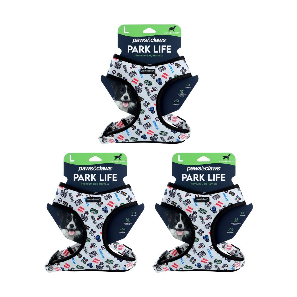 Paws and Claws Park Life Printed Pet Dog Harness Large 50-70cm Assorted (3 Pack)