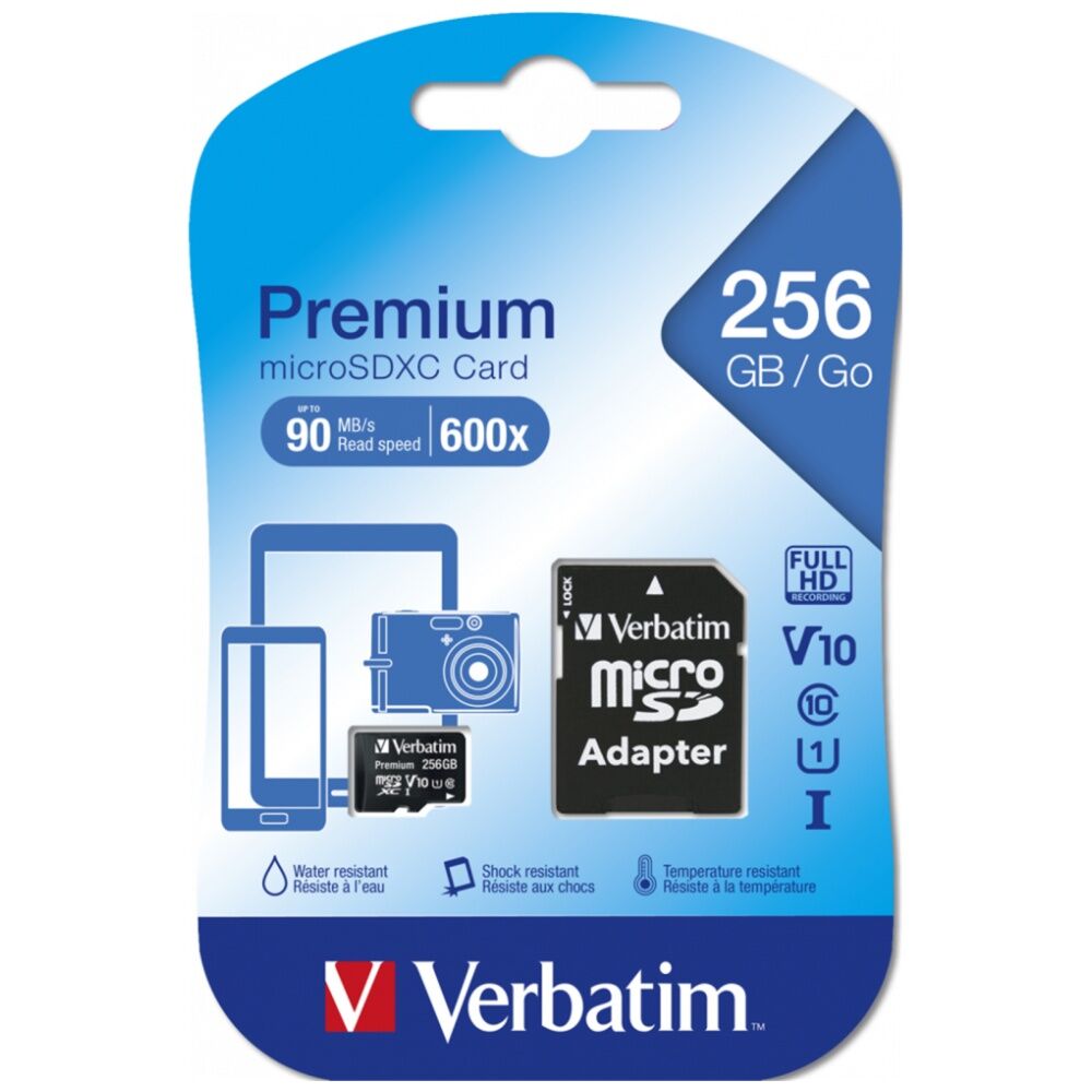 Verbatim 256GB Micro SDXC eXtended Capacity Card Class 10 UHS-I w/ Adaptor — image 2
