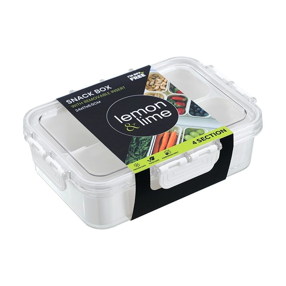 Lemon and Lime Snackal Box 4 Section Reusable Food Container 24x17x6.8cm (12 Pack) — image 2
