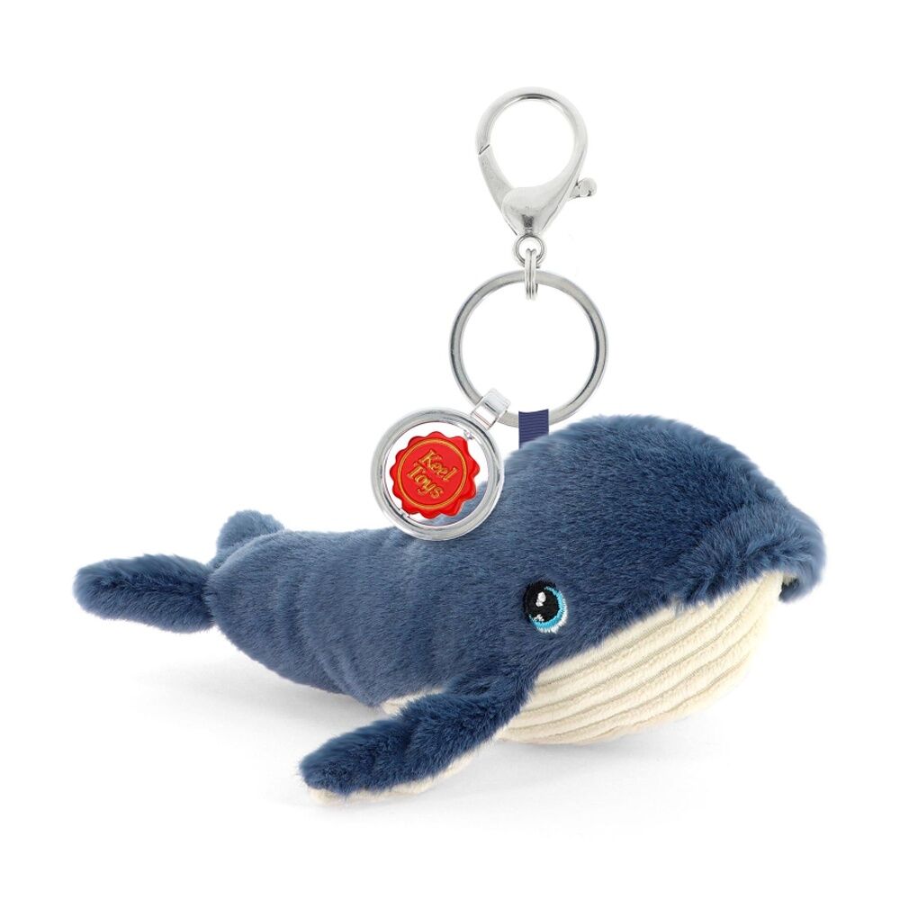 Keeleco Bag Charm Whale - Plush Keychain Accessory - Soft Blue and Cream Whale Design - Made From Recycled Materials - Lightweight 0.2kg