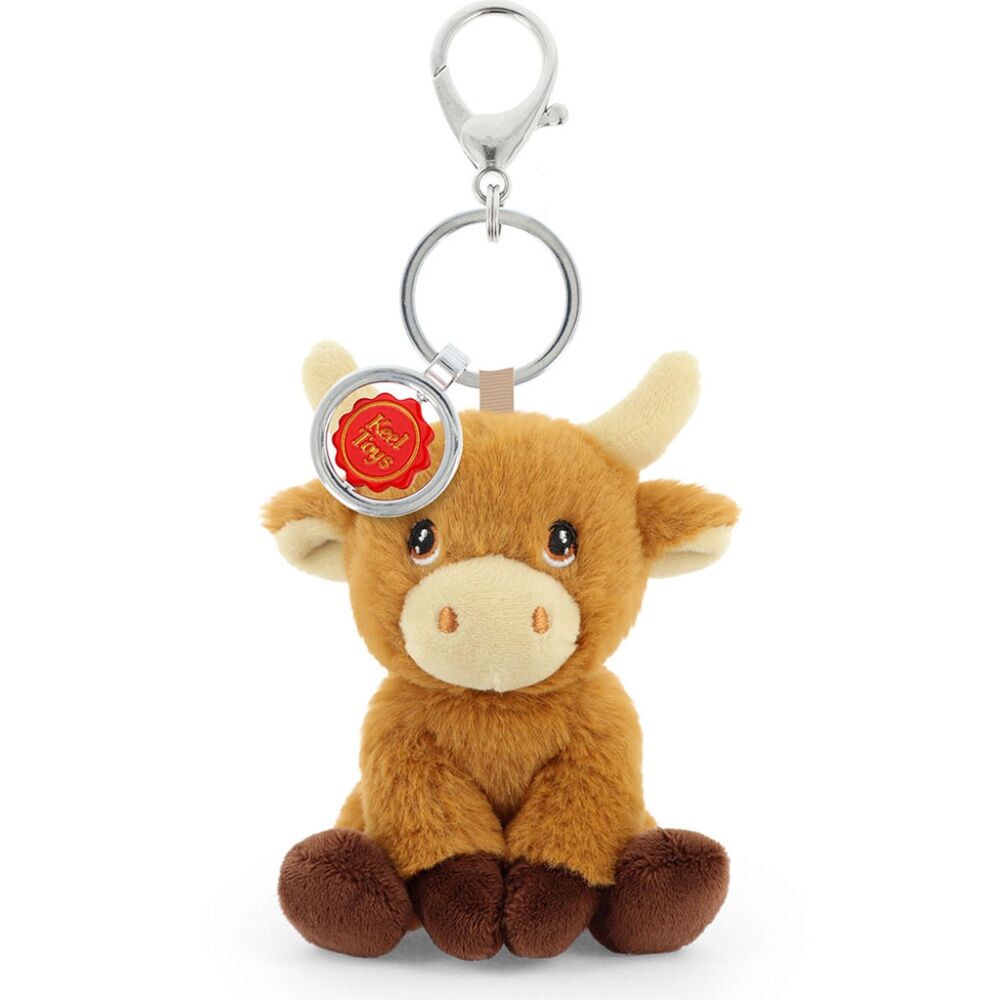 Keeleco Highland Cow Recycled Material Plush Bag Charm Keychain Accessory