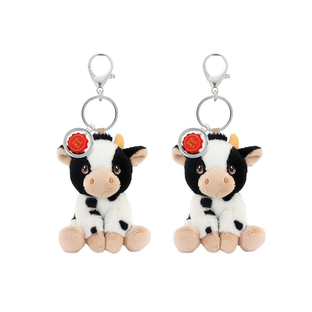 Keeleco Recycled Material Plush Toy Bag Charm Keychain Accessory Cow (2 Pack)