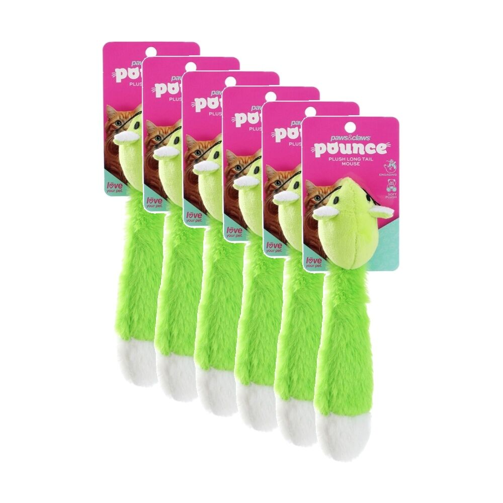 Paws and Claws Plush Long Tail Mouse Cat Batting/Pouncing Toy Assorted (6 Pack)