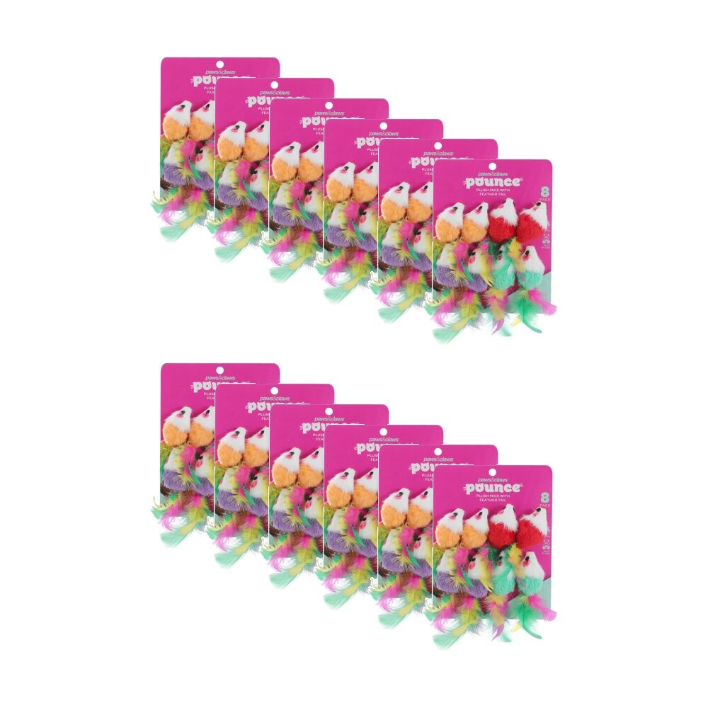 Paws and Claws 8pc Paws And Claws Plush Mice Cat Batting/Pouncing Toy Set Multicoloured (12 Pack)