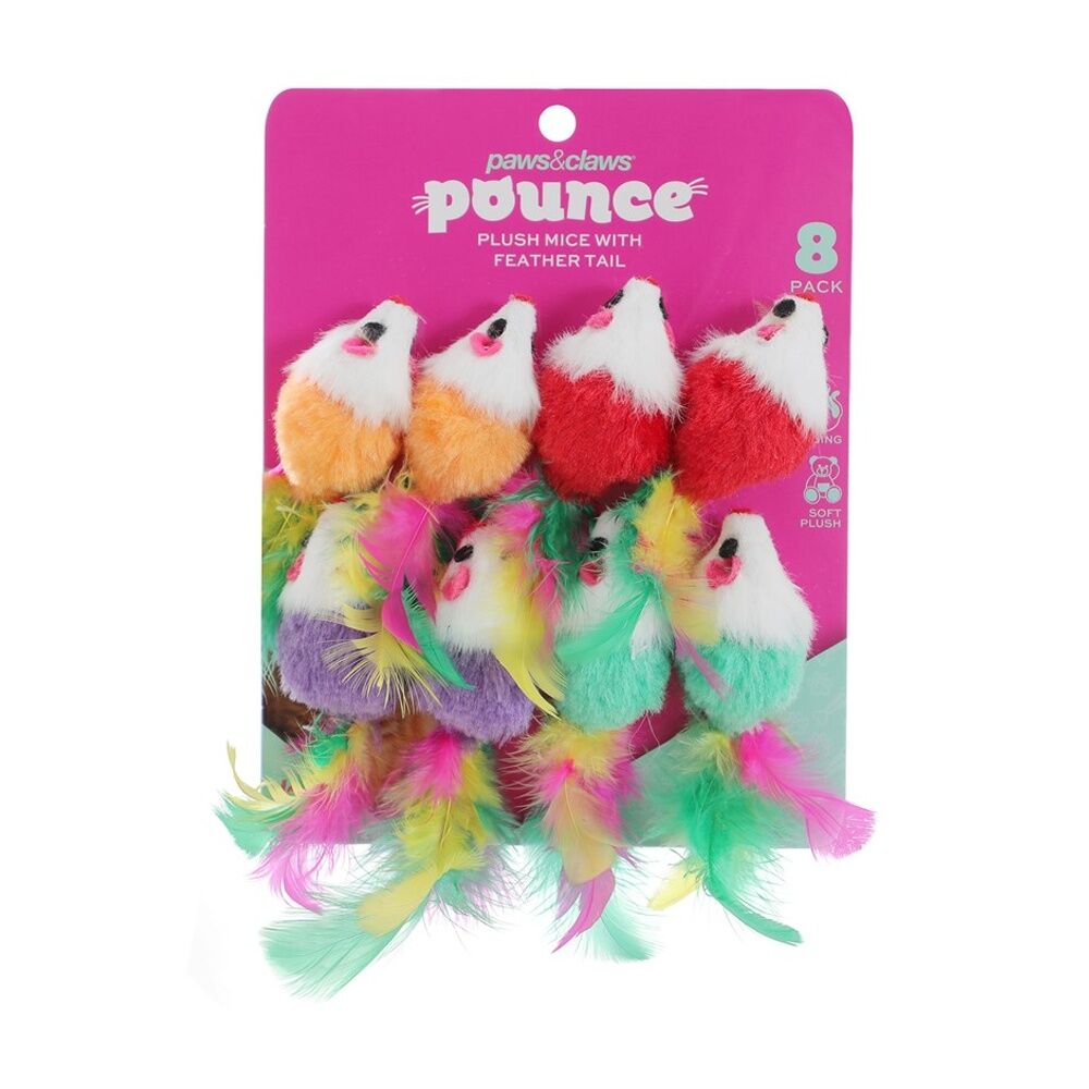 Paws and Claws 8pc Paws And Claws Plush Mice Cat Batting/Pouncing Toy Set Multicoloured (6 Pack) — image 2