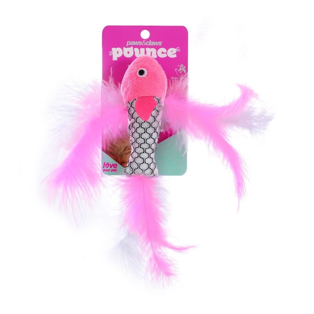 Paws and Claws Pounce Fish Toy With Feather - Assorted Colours - Engaging - Promotes Play For a Happy Healthy Cat - 21cm x 4cm