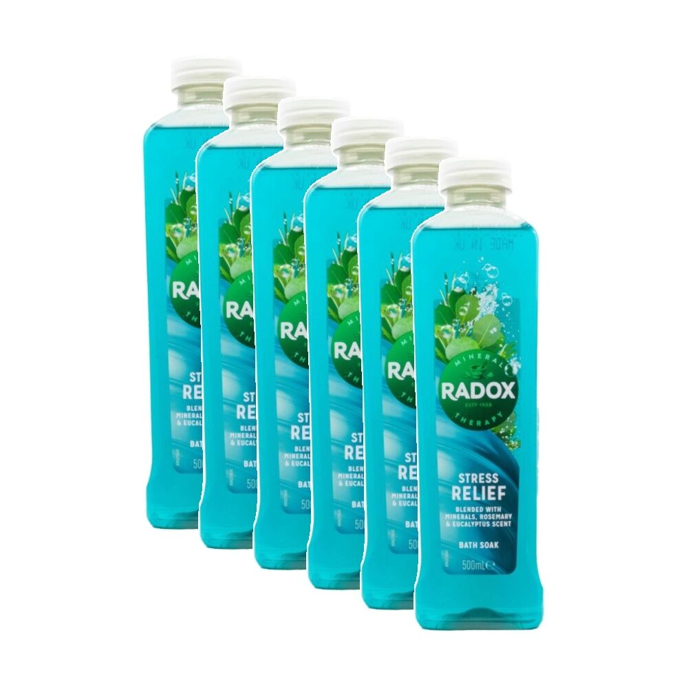 Radox Bath Gel Stress Relief w/ Minerals Rosemary & Eucalyptus Scent 500ml (6 Pack)
