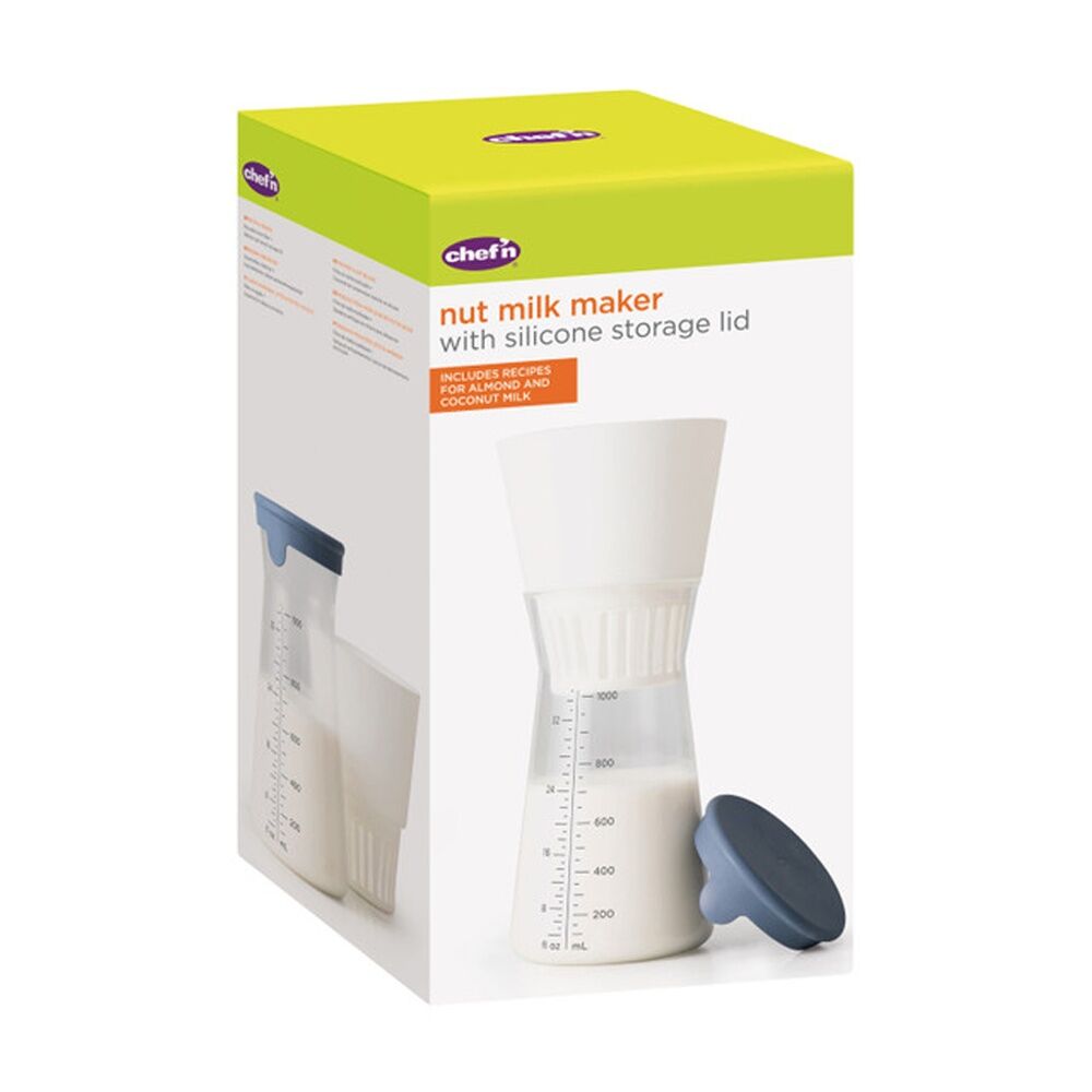Chef'n Nut Milk Maker - 1 Litre Glass Carafe With Measurements - Silicone Lid For Storage - Reusable Mesh Filter - Dishwasher Safe - Green Color — image 6