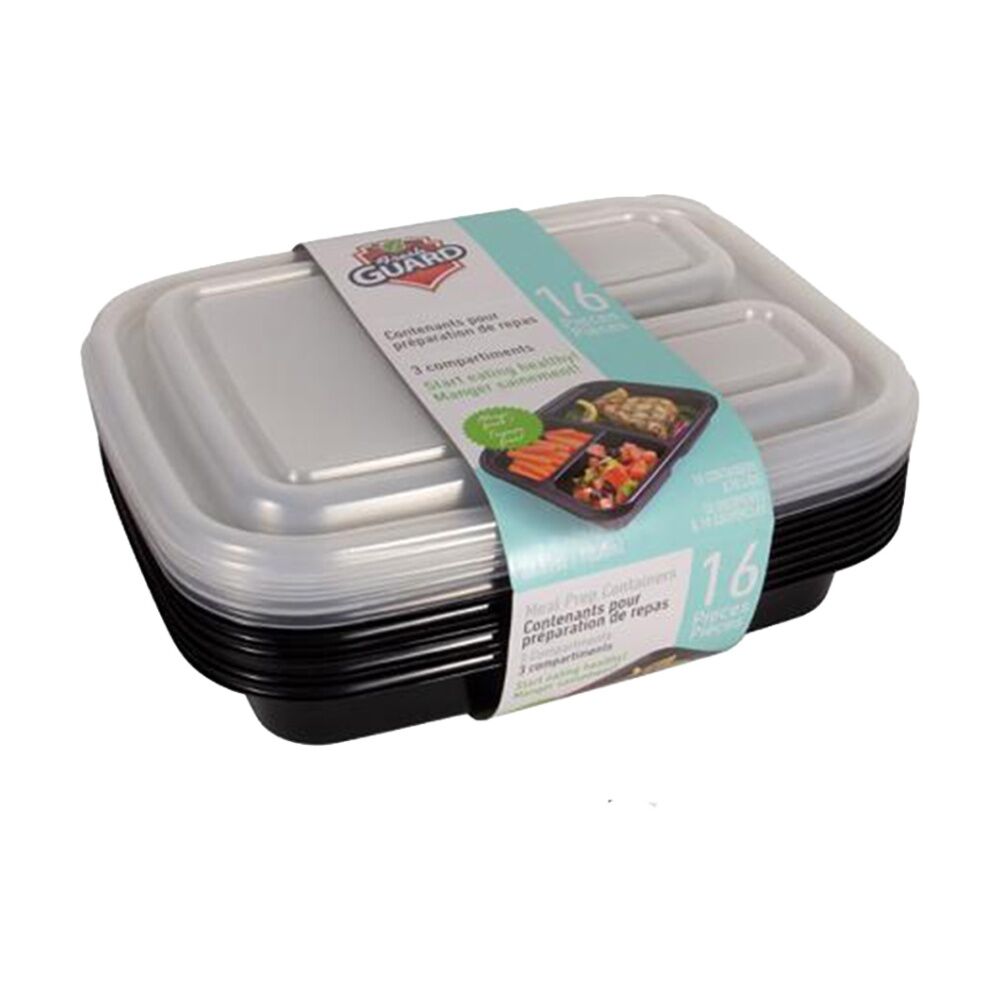 Fresh Guard Plastic Bento Style Containers w/ 3 Sections 1L (20 Pieces)