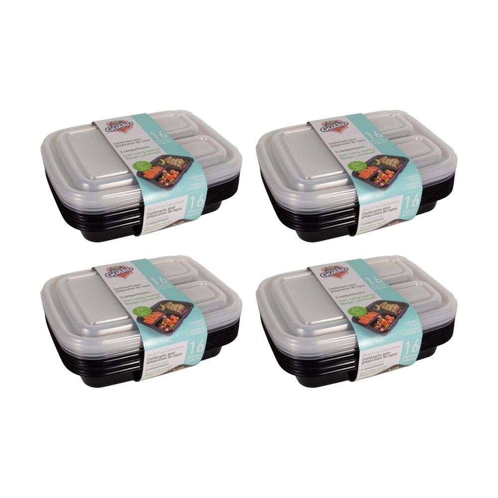Fresh Guard 20pc Fresh Guard Plastic Bento Style Containers w/ 3 Sections 1L (4 Pack)