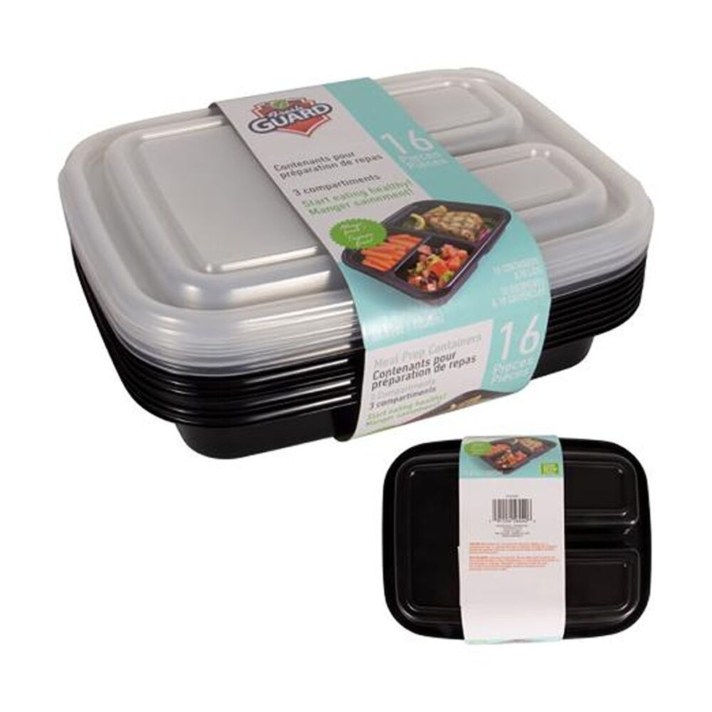 Fresh Guard Plastic Bento Style Containers w/ 3 Sections 1L (20 Pieces) — image 2