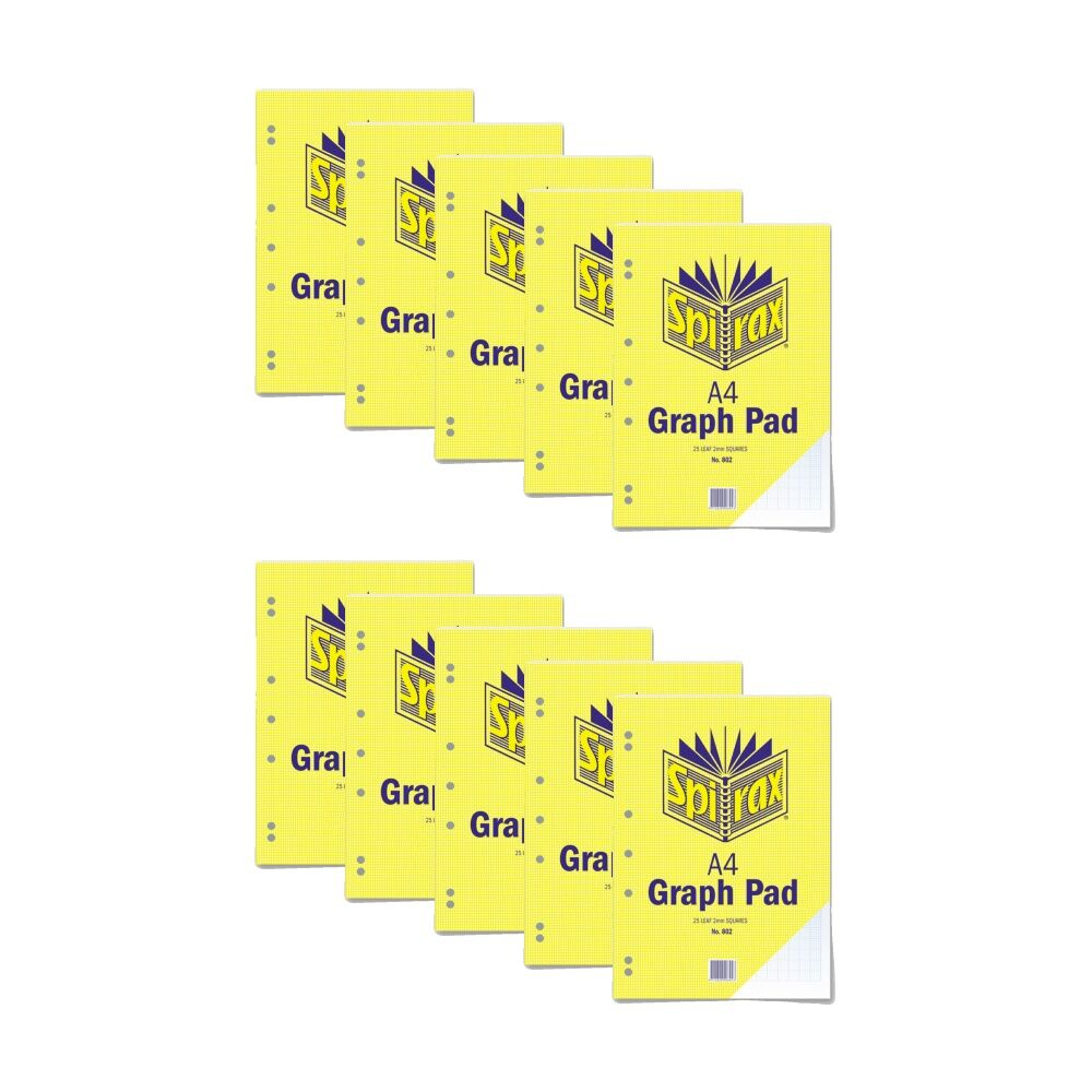Spirax 802 Graph Pad A4 Stationery Notebook 25 Pages 2mm Squares Yellow (10 Pack)