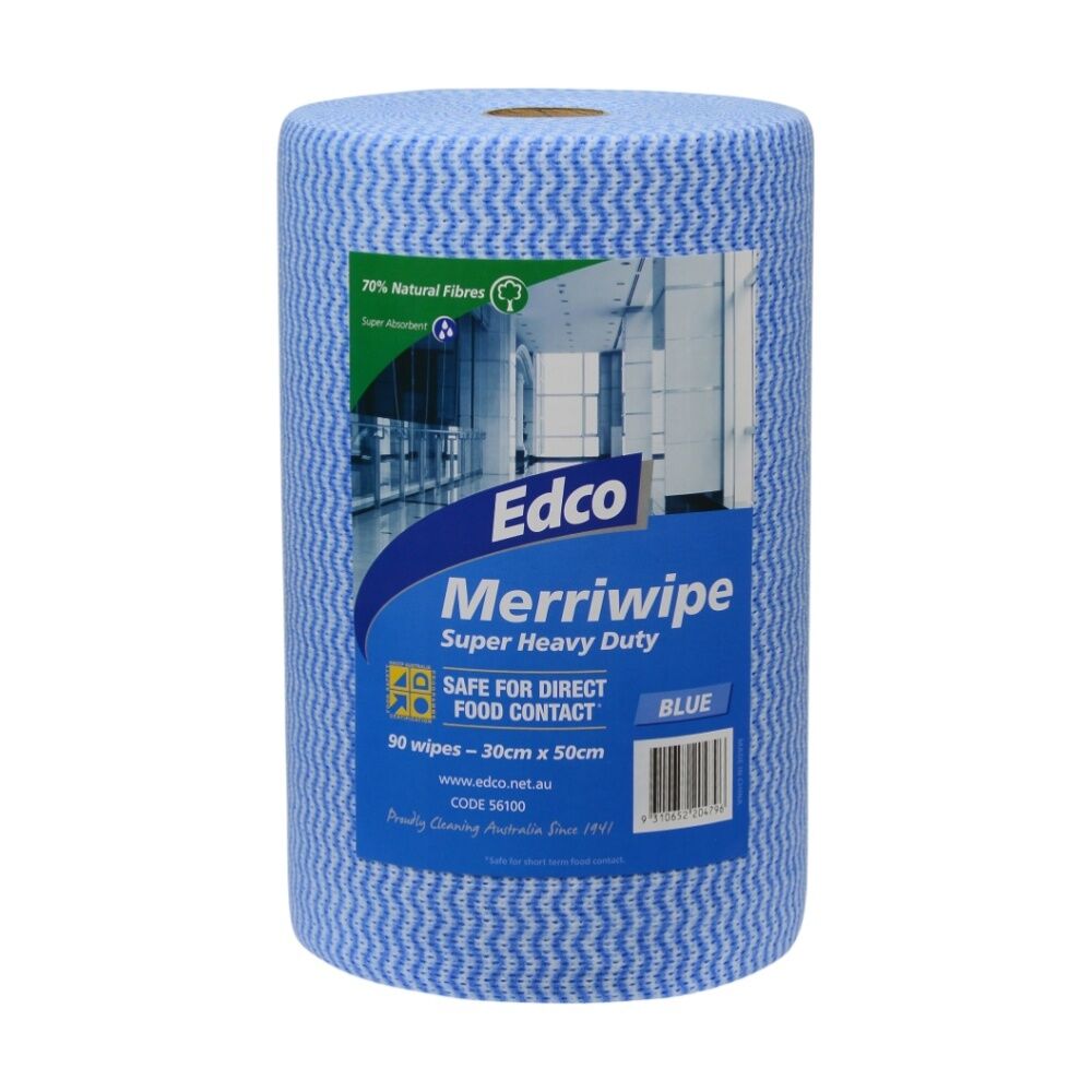Edco 90pc Edco Merriwipe Heavy Duty Thick Cleaning Absorption Wipes Roll Blue (2 Pack) — image 2