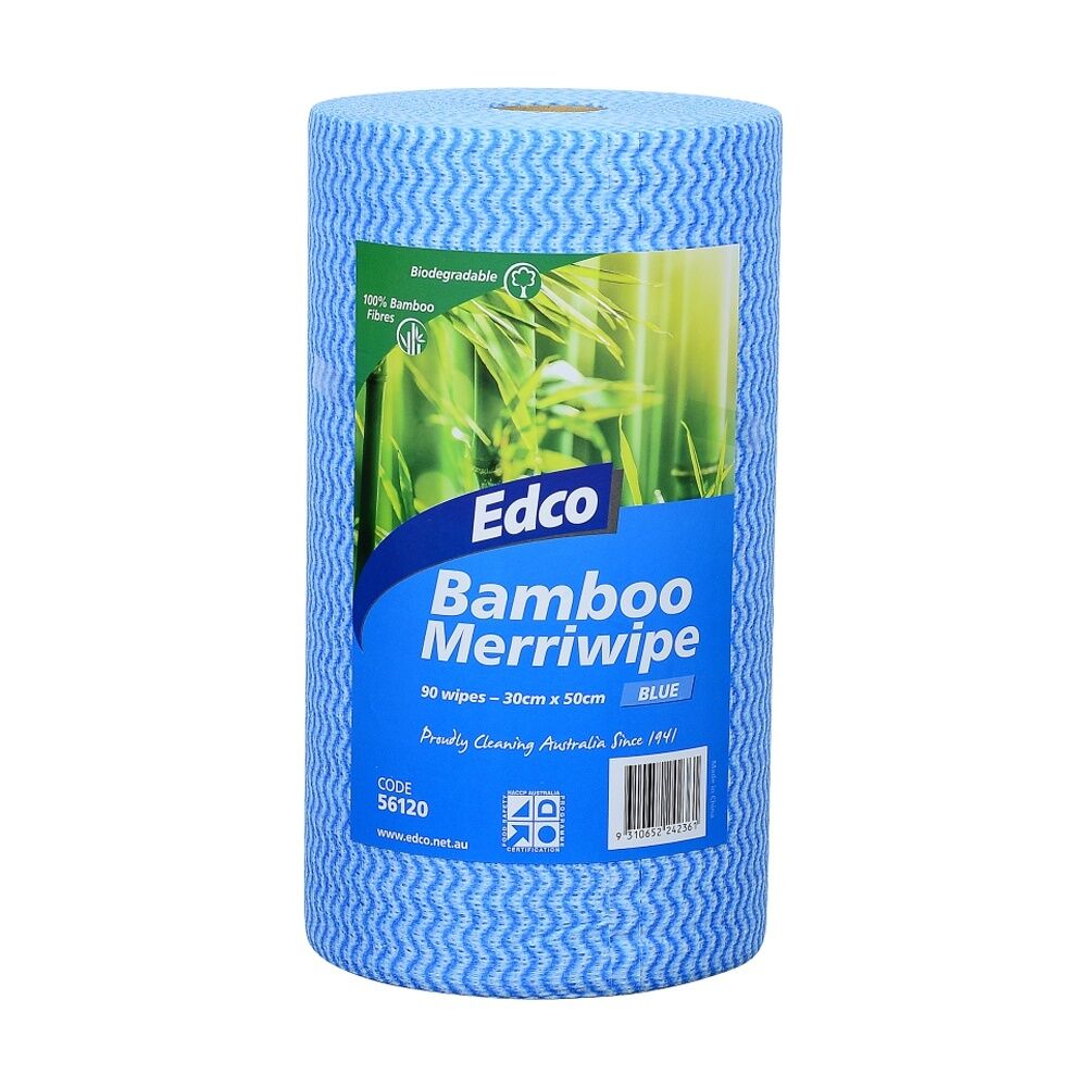Edco Bamboo Merriwipe Cloth Reusable Surface Cleaning Rolls (90 Pieces) — Blue